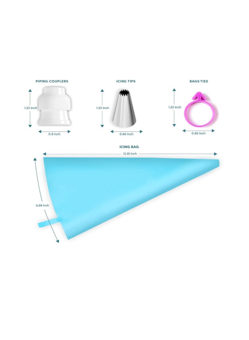 Yakumuz Piping Bags and Tips Set，Yakumuz 2 Pack 12 Inch Reusable Food Grade Icing Bags and Tips Set，18 pack Stainless Steel Icing Tips ，2 Couplers & 2 Bag Ties Include and 3 Cake Scraper - Image 2