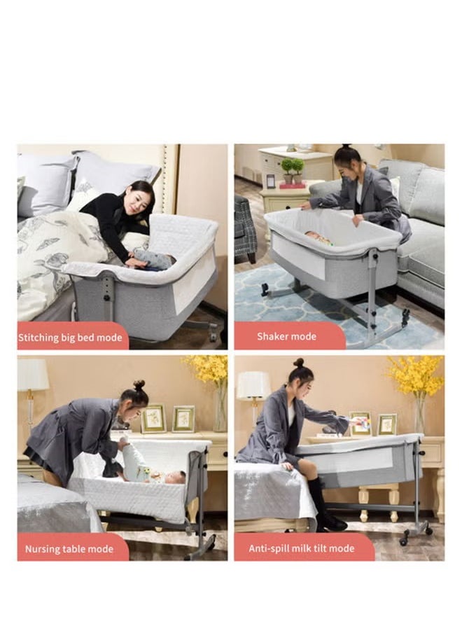 Arabest - 3 In 1 Baby Folding Crib Portable Cosleeping Bed With Adjustable Bedside And Sleeper Grey - Image 1