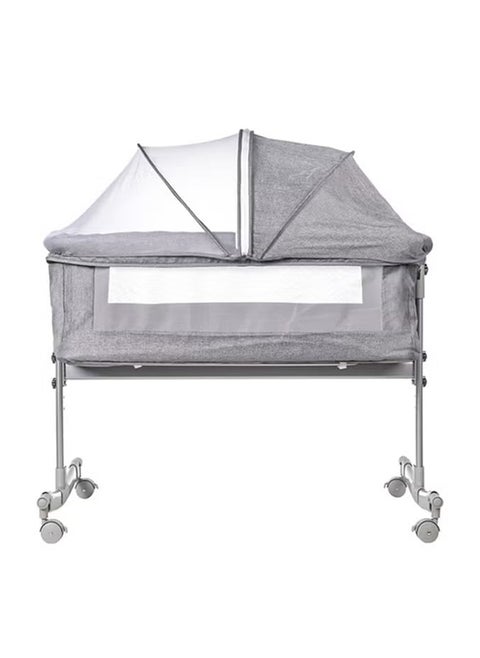 3 In 1 Baby Folding Crib Portable Cosleeping Bed With Adjustable Bedside And Sleeper Grey