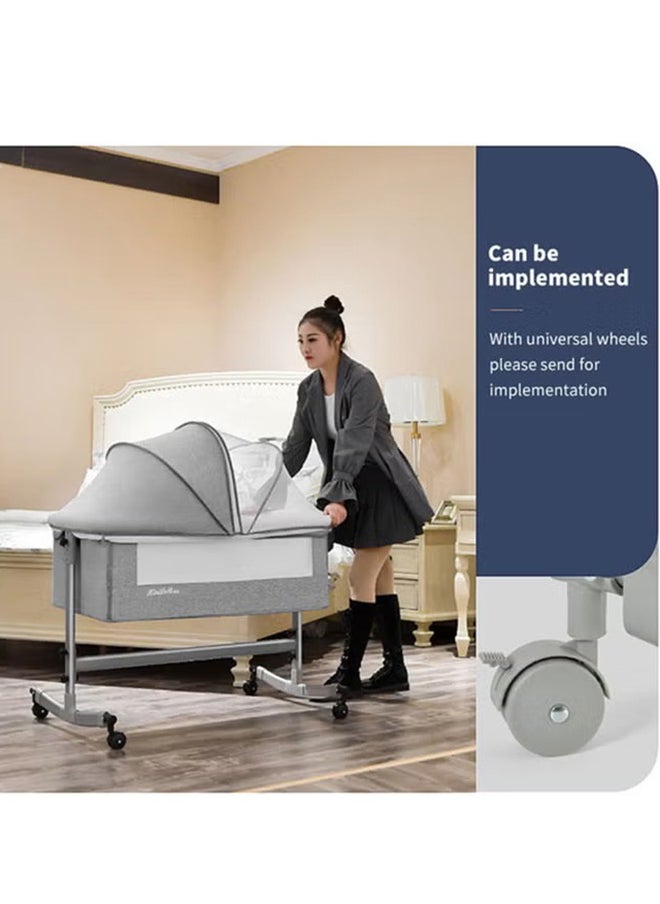 Arabest - 3 In 1 Baby Folding Crib Portable Cosleeping Bed With Adjustable Bedside And Sleeper Grey - Image 1
