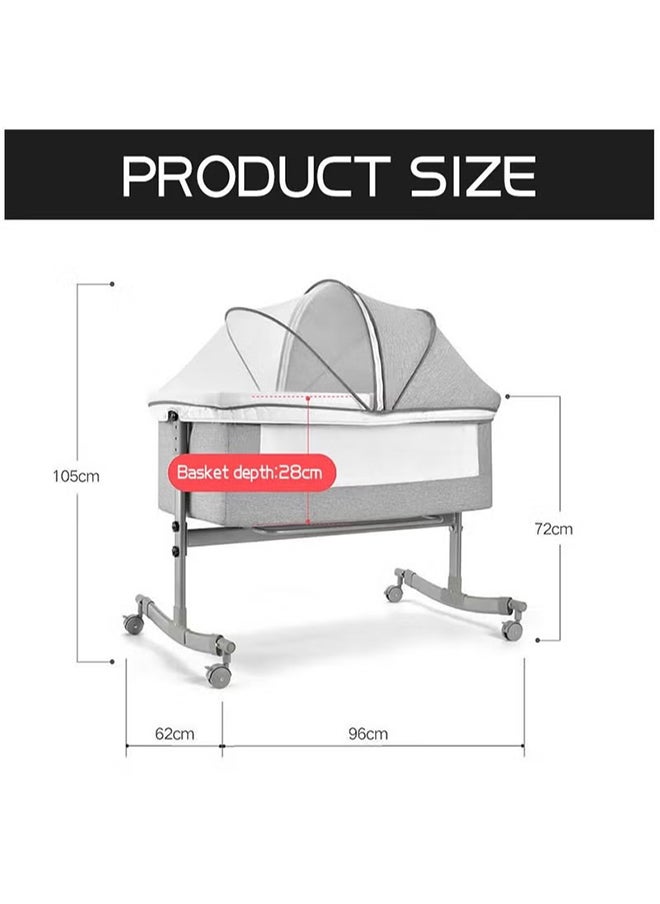 Arabest - 3 In 1 Baby Folding Crib Portable Cosleeping Bed With Adjustable Bedside And Sleeper Grey - Image 1