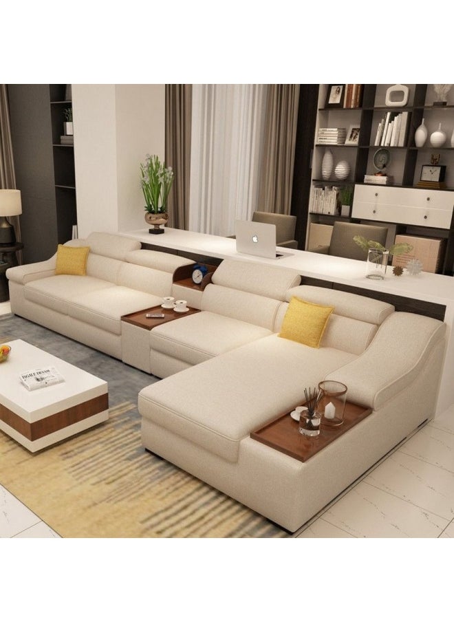 Homzmart Swedish Wood and Linen L-shape Sofa - Beige  - Image 1