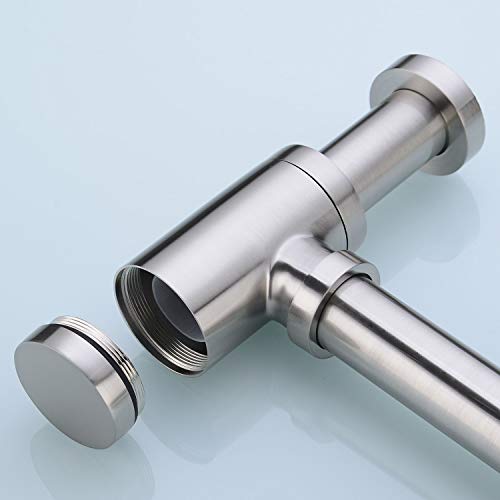orhemus Brass Round Bottle P Trap, Basin Sink Waste Trap Drain Tube Kit Adjustable Height, Brushed Nickel Finished - Image 3