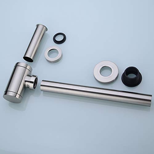 orhemus Brass Round Bottle P Trap, Basin Sink Waste Trap Drain Tube Kit Adjustable Height, Brushed Nickel Finished - Image 5