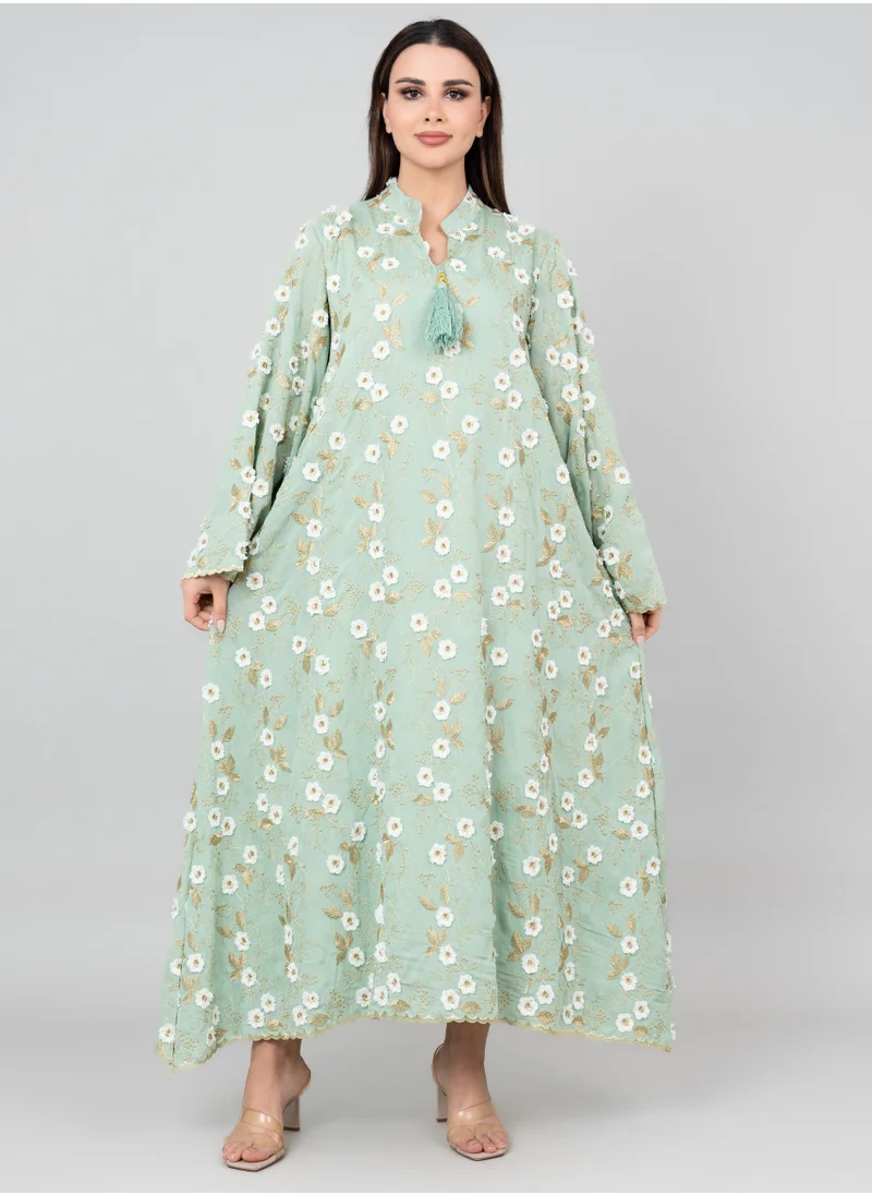 IKKXA Floral Aura Embroidered Jalabiya OMN05 Green