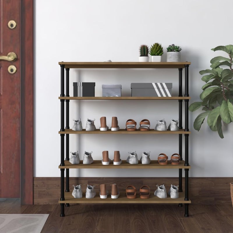 TABLE MAGIC Jazz Shoe Rack 5T Multipurpose Shoe Rack Organizer Stand for Home 5 Shelfs Wood Steel D30 x W60 x H85cm 5T Golden Teak