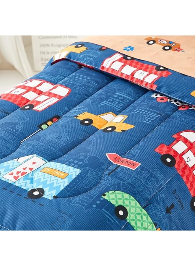 Uozzi Bedding Boys Toddler Bedding Set Navy with Colorful Cars Includes 1 Boys Comforter, Flat Sheet, Fitted Sheet and Pillowcase - Image 3