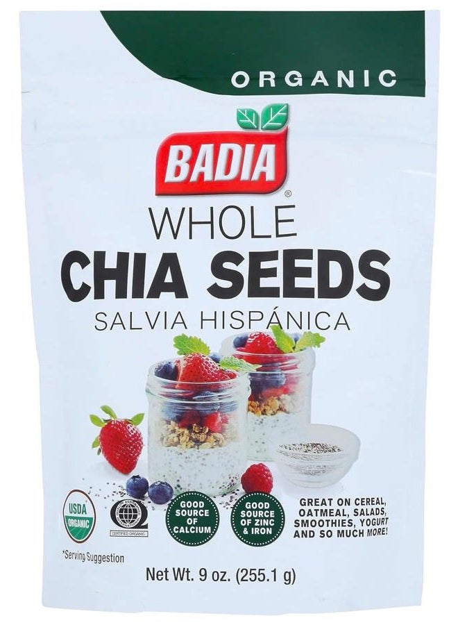 BADIA Organic Chia Seeds, 9 oz – Rich in Fiber, Protein, and Omega-3 – Perfect for Smoothies, Baking, Yogurt & Healthy Recipes - Image 1