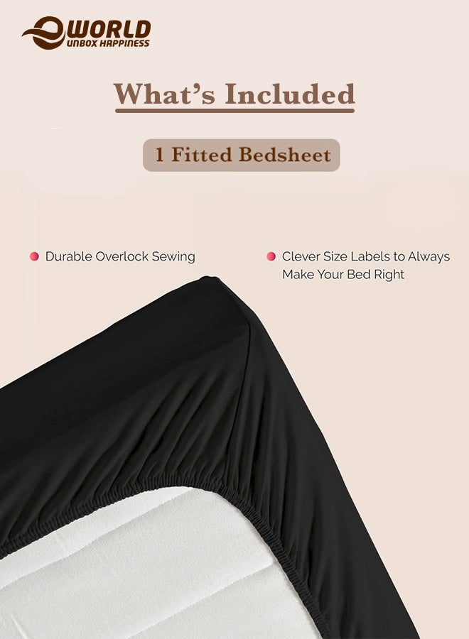 Eworld Black Microfiber Fitted Bedsheet with Deep Pocket for a Snug Fit, Breathable, Machine Washable for Optimal Protection, Available in King, Queen and Single Sizes, Without Pillow Cover - Image 4