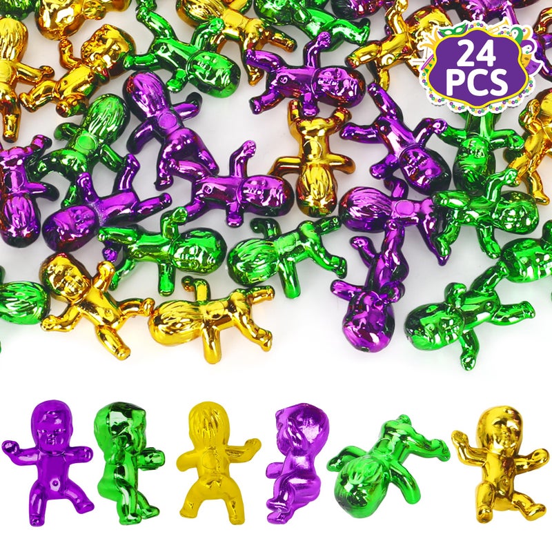Blowata 24 PCS King Cake Babies, 1 Inch Plastic Babies for Mardi Gras, Purple Green Gold Tiny Plastic Baby for Baby Shower Favors Ice Cube Game for Mardi Gras Party Decorations - Image 1