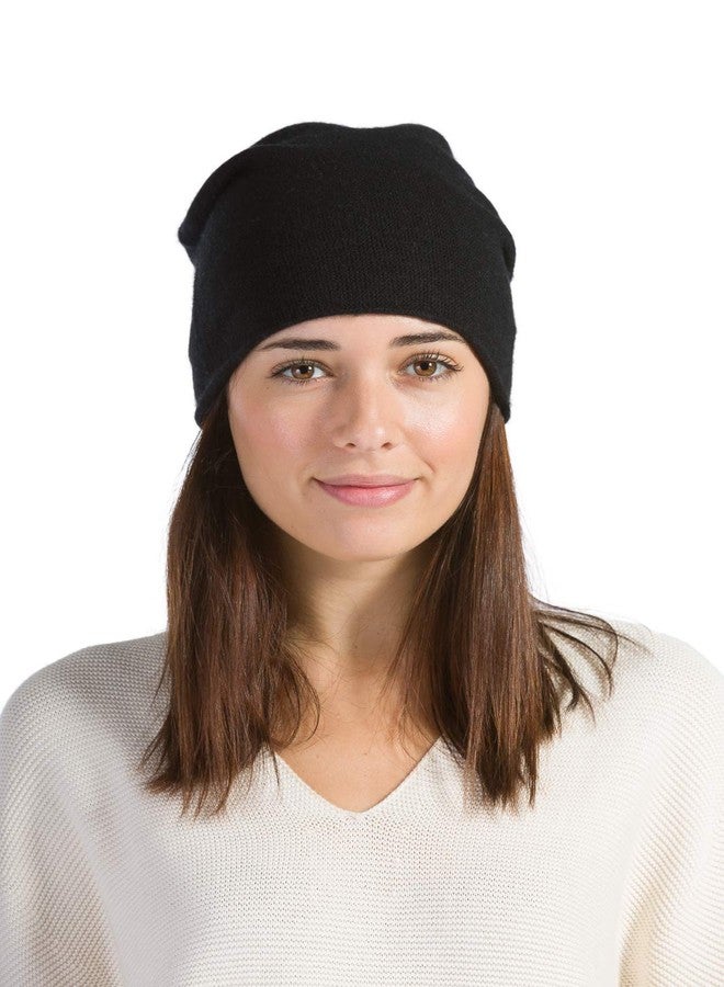 Fishers Finery Women's 100% Pure Cashmere Slouchy Beanie; Classic (Black) - Image 2