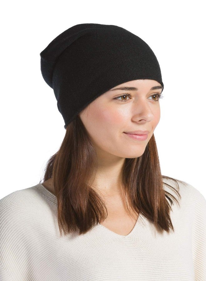 Fishers Finery Women's 100% Pure Cashmere Slouchy Beanie; Classic (Black) - Image 1