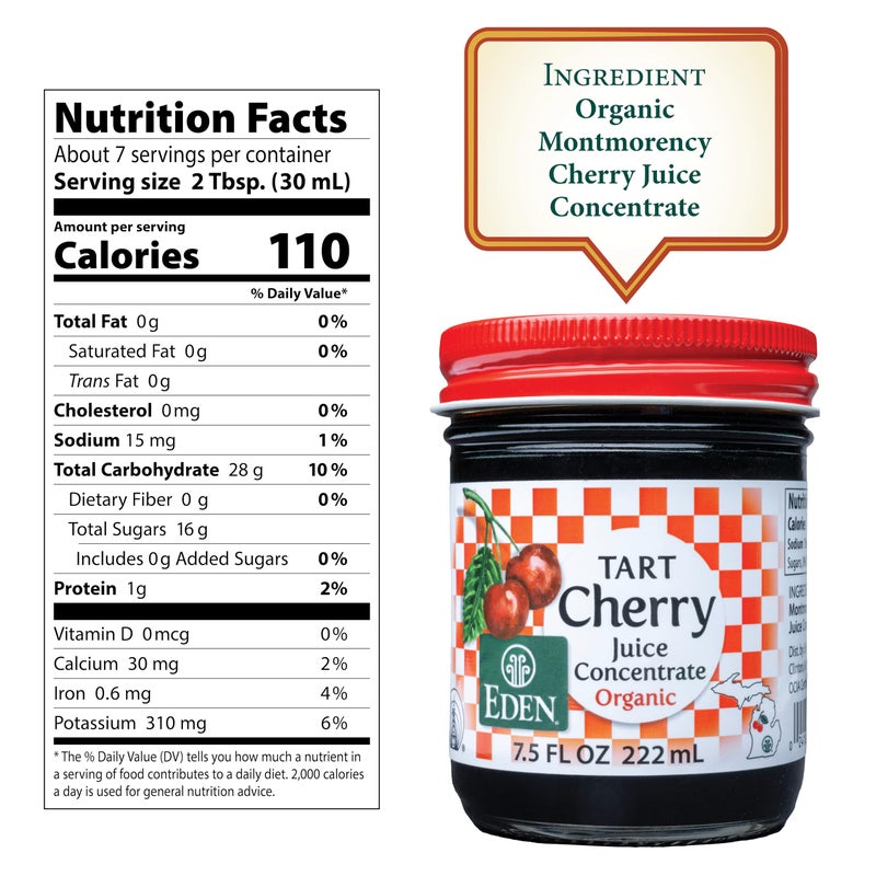 Eden Organic Montmorency Tart Cherry Juice Concentrate, 68 Brix, No Artificial or Refined Sugars, Michigan Cherries, 7.5 Fl Oz - Image 2