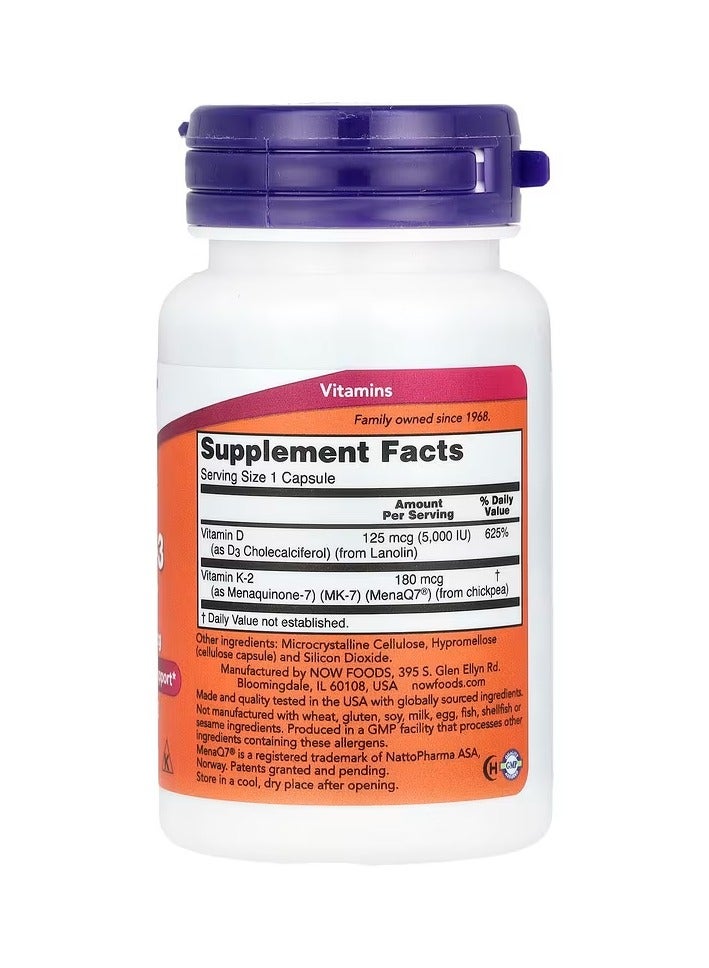 now Mega D-3 & Mk-7 With Vitamins D-3 & K-2, 5,000 Iu/180 Mcg, Bone & Cardiovascular Support, 60 Veg Capsules  - Image 2