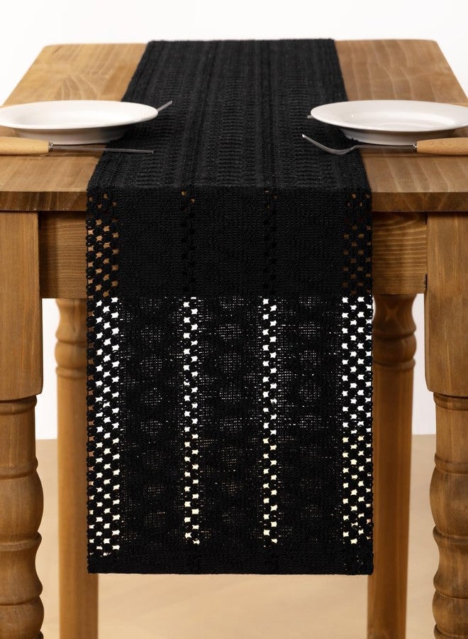 MLMC Black Boho Table Runner Farmhouse Macrame Woven Table Runner 36 inch Long Rustic Cotton Linen Blend Table Decor for Dinning Kitchen Wedding Bridal Shower Eveyrday Use 12x36 Inch - Image 3