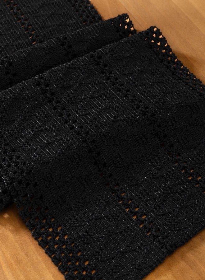MLMC Black Boho Table Runner Farmhouse Macrame Woven Table Runner 36 inch Long Rustic Cotton Linen Blend Table Decor for Dinning Kitchen Wedding Bridal Shower Eveyrday Use 12x36 Inch - Image 2