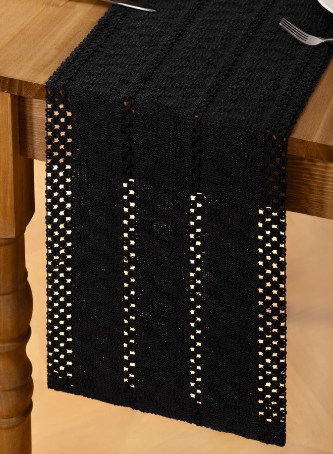 MLMC Black Boho Table Runner Farmhouse Macrame Woven Table Runner 36 inch Long Rustic Cotton Linen Blend Table Decor for Dinning Kitchen Wedding Bridal Shower Eveyrday Use 12x36 Inch - Image 4