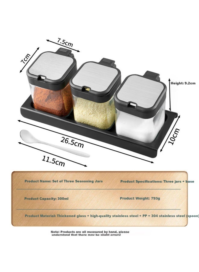 Bj Seasoning Container Set, Glass Spice Jars For Home Use, Kitchen Salt Shakers, Condiment Bottles, Seasoning Boxes, 3-piece Set - Image 1