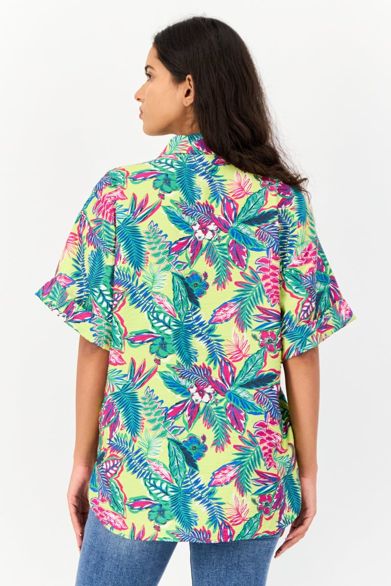 KOTON Women Spread Collar Short Sleeve Floral Print Shirt, Multicolor - Image 2