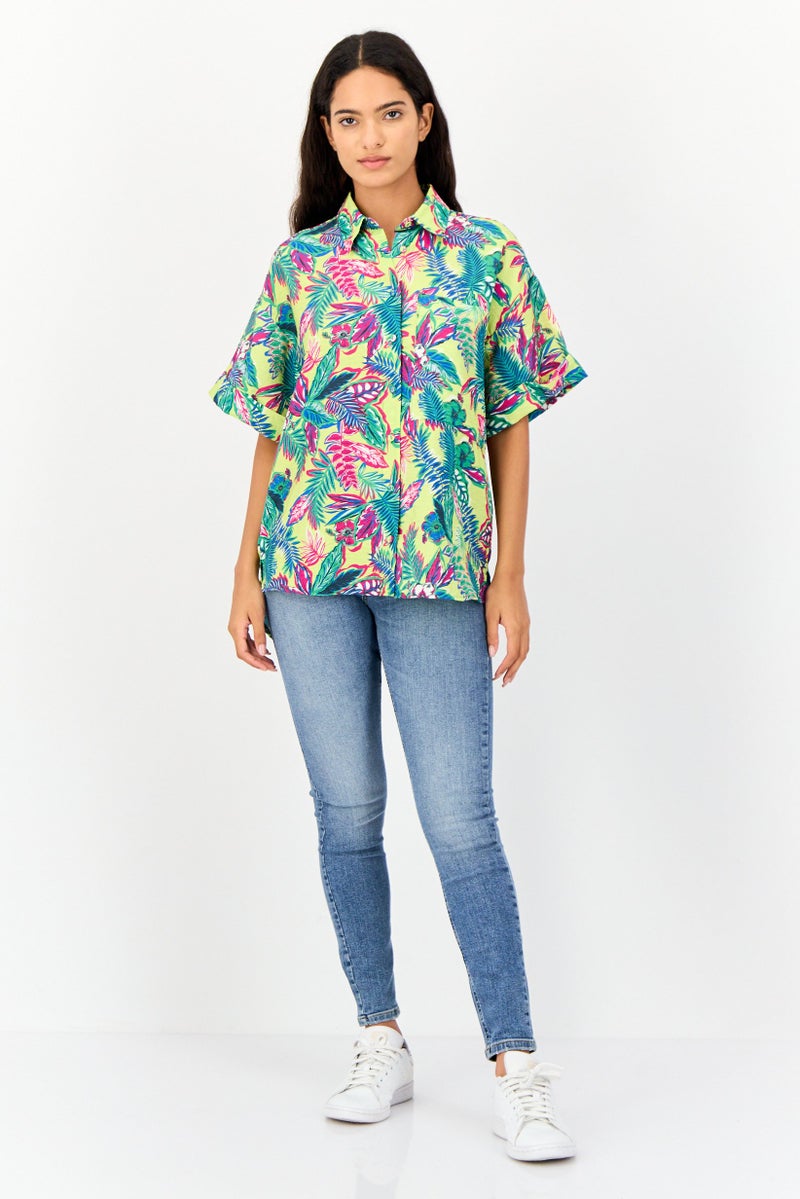 KOTON Women Spread Collar Short Sleeve Floral Print Shirt, Multicolor - Image 3