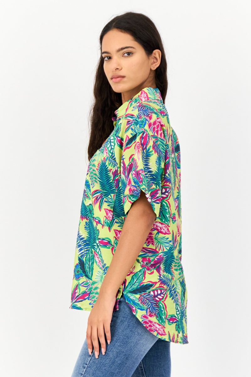 KOTON Women Spread Collar Short Sleeve Floral Print Shirt, Multicolor - Image 4