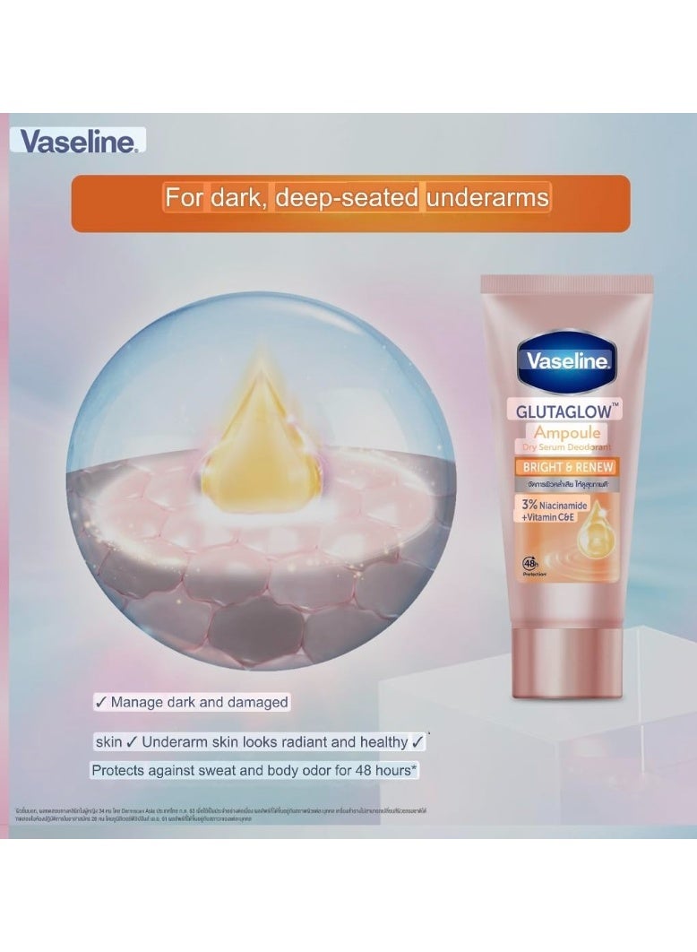 Vaseline GlutaGlow Ampoule Dry Serum Deodorant – Bright & Renew with Niacinamide & Vitamin C&E – 45ml - Image 3