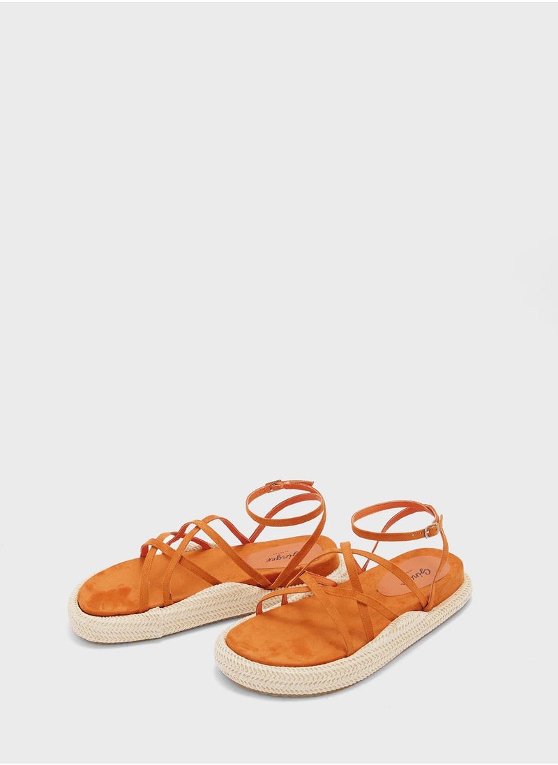 Ginger - Strappy Faux Suede Flat Sandals - Image 1