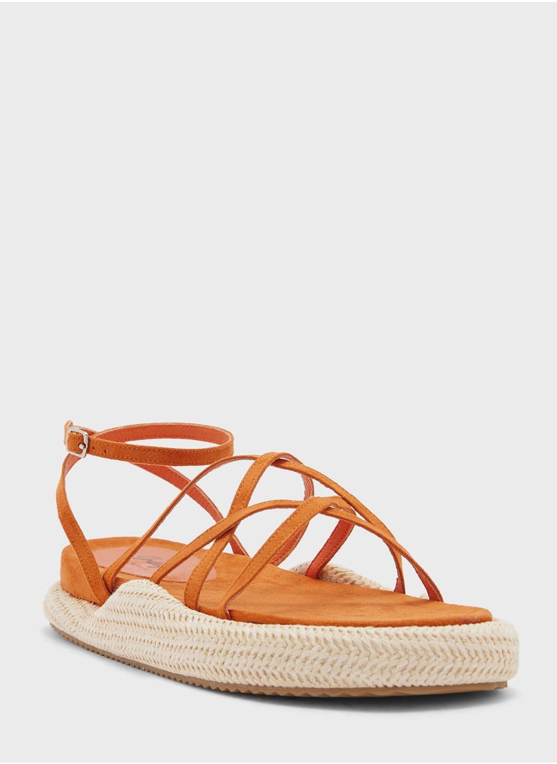 Ginger - Strappy Faux Suede Flat Sandals - Image 1