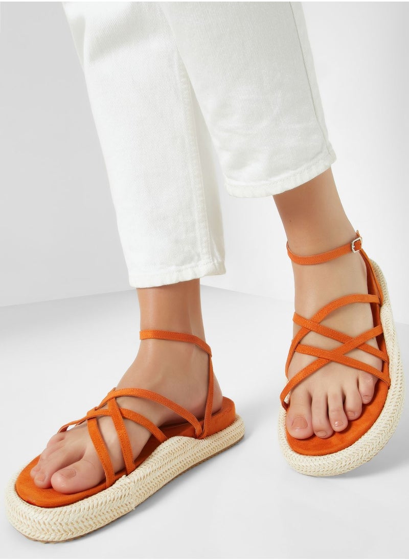 Ginger - Strappy Faux Suede Flat Sandals - Image 1