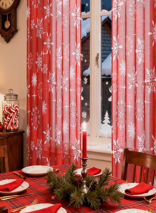BROSHAN Red Christmas Sheer Curtains 84 inch Length- Xmas Holiday Bedroom Curtains 2 Panels Set White Snowflake Patterned Light Filtering Window Curtain Drapes for Living Room Decoration - Image 1