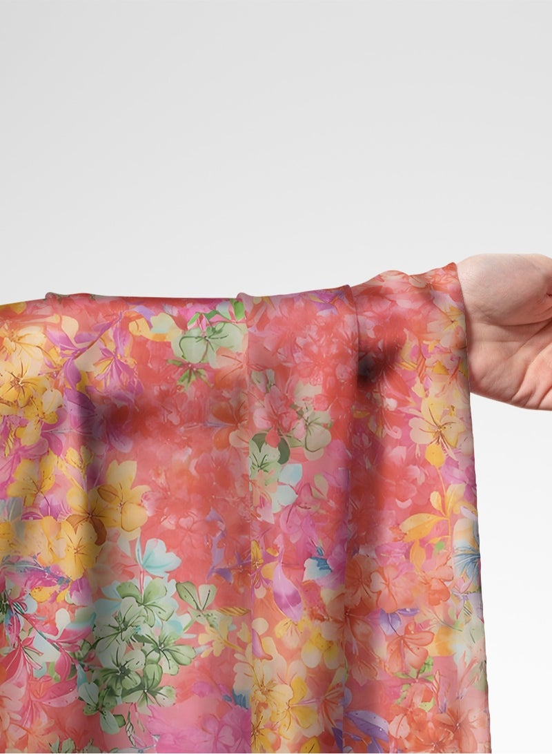 Vellato Al Lail Aramny Silk Fabric By The Yard Vibrant Floral Design Pink Yellow Jalabiya Makhweer Dressmaking 58 Inches Width - Image 1