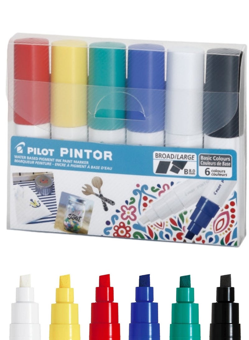 PILOT  markers طلاء مائي 6 قطع بقلم عريض 8.0 مم ألوان أساسية - Image 1