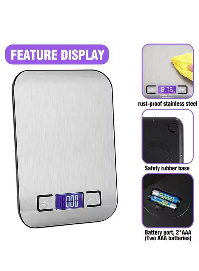 BELLSBERRY ميزان مطبخ رقمي 5 كجم - ميزان طعام من الفولاذ المقاوم للصدأ مع شاشة LCD ووظيفة الوزن الصافي للدقة - Image 3