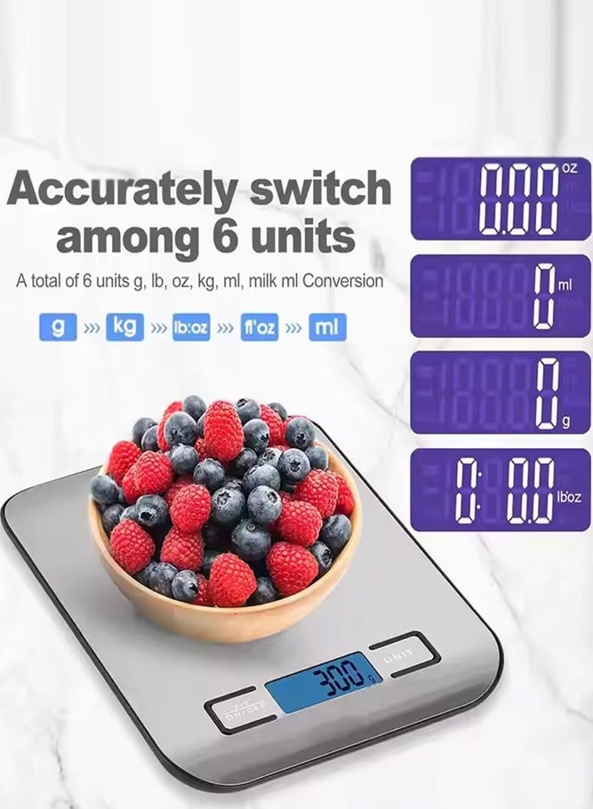 BELLSBERRY ميزان مطبخ رقمي 5 كجم - ميزان طعام من الفولاذ المقاوم للصدأ مع شاشة LCD ووظيفة الوزن الصافي للدقة - Image 4