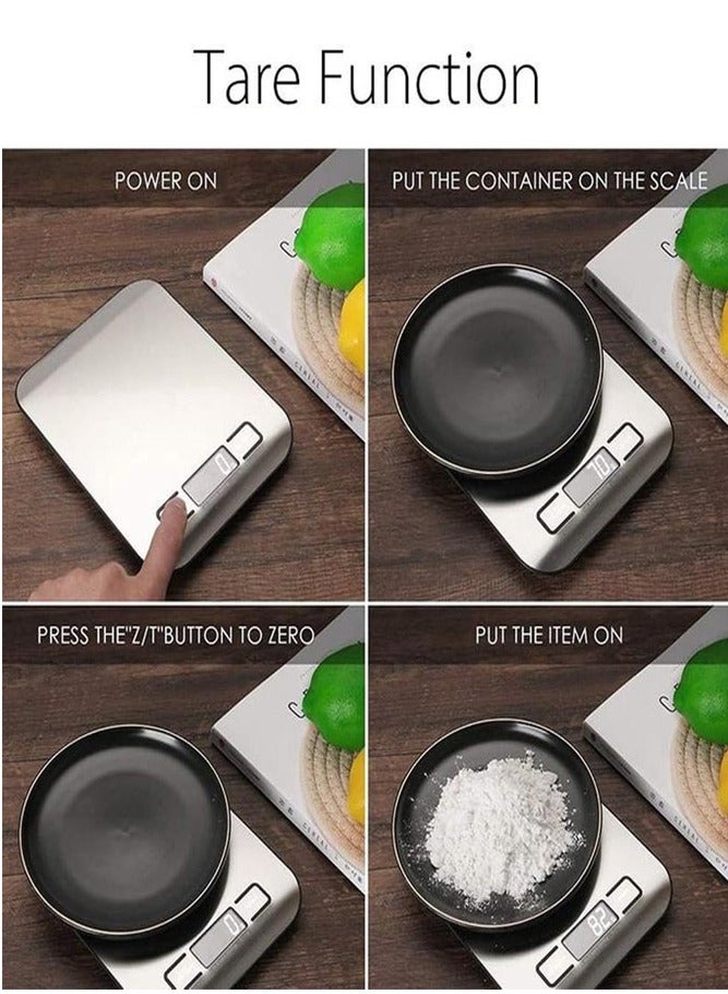 BELLSBERRY ميزان مطبخ رقمي 5 كجم - ميزان طعام من الفولاذ المقاوم للصدأ مع شاشة LCD ووظيفة الوزن الصافي للدقة - Image 5