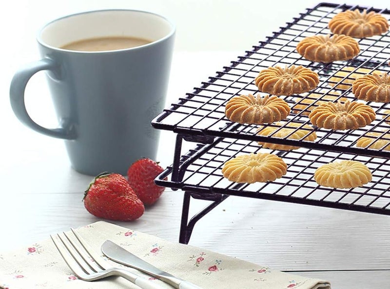 Kingrol 2-Piece Cooling Rack with Collapsible Folding Legs - for Cooking, Roasting, Drying, Grilling (Black) - Image 4