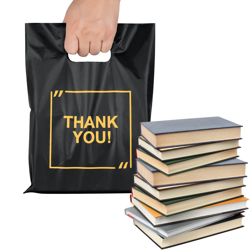 GoClimber 50 Pack Die Cut Plastic Shopping Bags with Thank You Logo 9x12 Merchandise Bags Extra Thick Glossy and Shopping Bags for Retail,Boutique Bags with Handles for Merchandise, Gifts, Trade Shows - Image 3