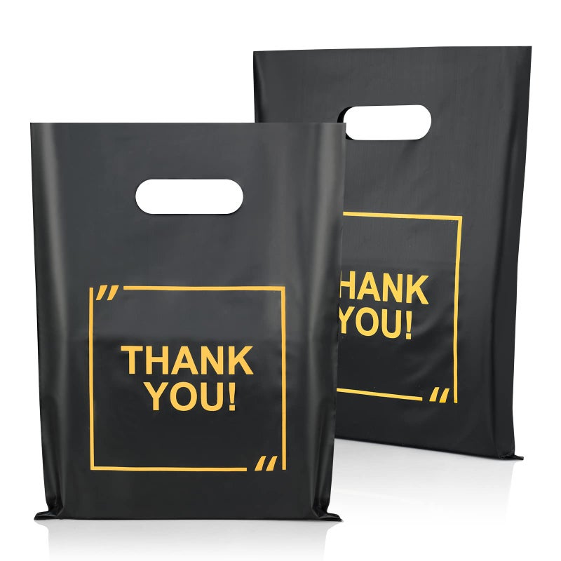 GoClimber 50 Pack Die Cut Plastic Shopping Bags with Thank You Logo 9x12 Merchandise Bags Extra Thick Glossy and Shopping Bags for Retail,Boutique Bags with Handles for Merchandise, Gifts, Trade Shows - Image 1