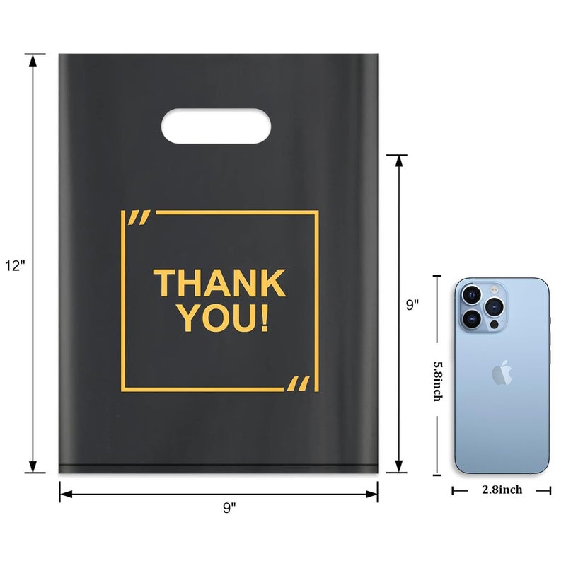 GoClimber 50 Pack Die Cut Plastic Shopping Bags with Thank You Logo 9x12 Merchandise Bags Extra Thick Glossy and Shopping Bags for Retail,Boutique Bags with Handles for Merchandise, Gifts, Trade Shows - Image 2
