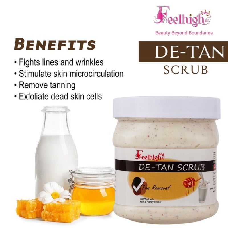 Feelhigh Face  Body DETAN SCRUB For Tan Removal and Exfoliate Dead Skin cells Enriched With Milk  Honey Extract Suitable for All type of Skin - Image 2