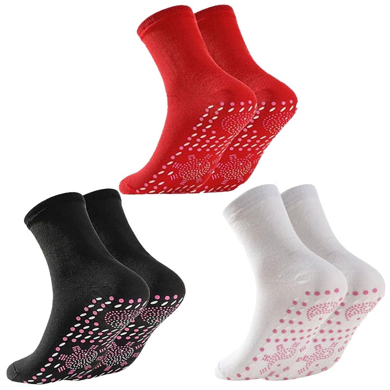 WenFeng 3 Pair Tourmaline Thermal Circulation Acupressure Self-Heating Shaping Socks, AFIZ Tourmaline Slimming Health Sock,Foot Massage Thermotherapeutic Sock (3 Color) - Image 1