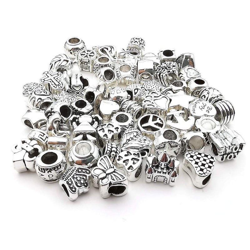 WOCRAFT 55pcs Assorted Alloy European Large Hole Beads Metal Spacer Charms Bead Assortments for DIY Crafts Bracelets Necklaces Jewelry Making (M190) - Image 4