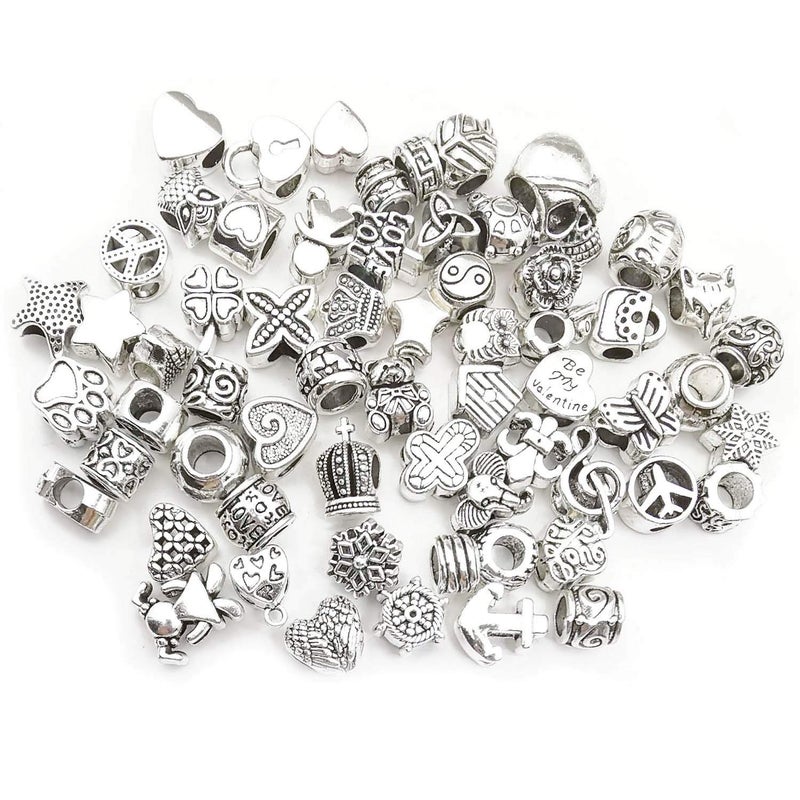 WOCRAFT 55pcs Assorted Alloy European Large Hole Beads Metal Spacer Charms Bead Assortments for DIY Crafts Bracelets Necklaces Jewelry Making (M190) - Image 3