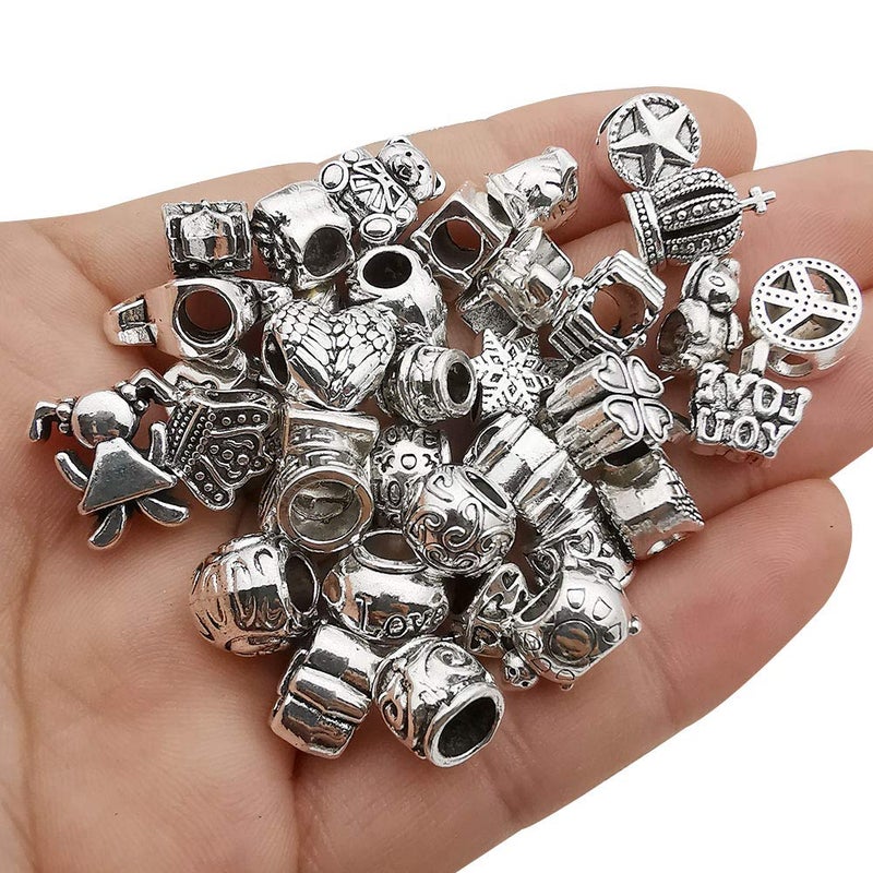 WOCRAFT 55pcs Assorted Alloy European Large Hole Beads Metal Spacer Charms Bead Assortments for DIY Crafts Bracelets Necklaces Jewelry Making (M190) - Image 1