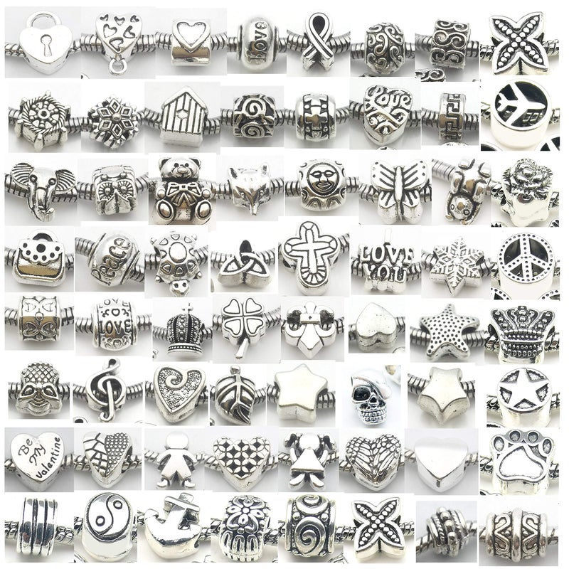 WOCRAFT 55pcs Assorted Alloy European Large Hole Beads Metal Spacer Charms Bead Assortments for DIY Crafts Bracelets Necklaces Jewelry Making (M190) - Image 2