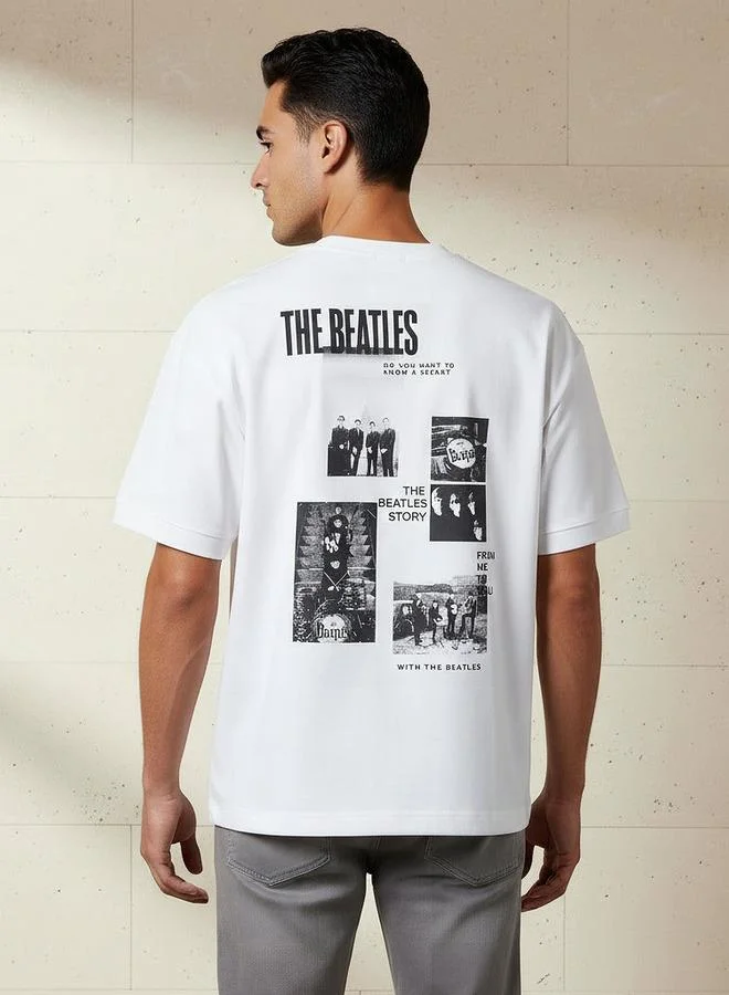 اس بي كاركترز Men Relaxed Fit Crew Neck Short Sleeves The Beatles Print T shirt
