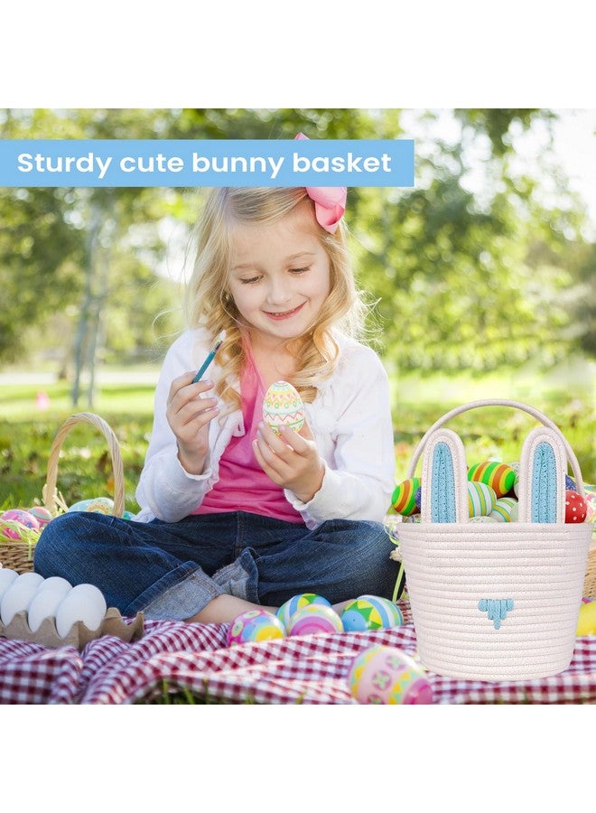 LDFDRT Easter Basket Empty Bunny Egg Baskets With Handle And Ears Easter Gifts Cute Woven Basket (blue) - Image 3