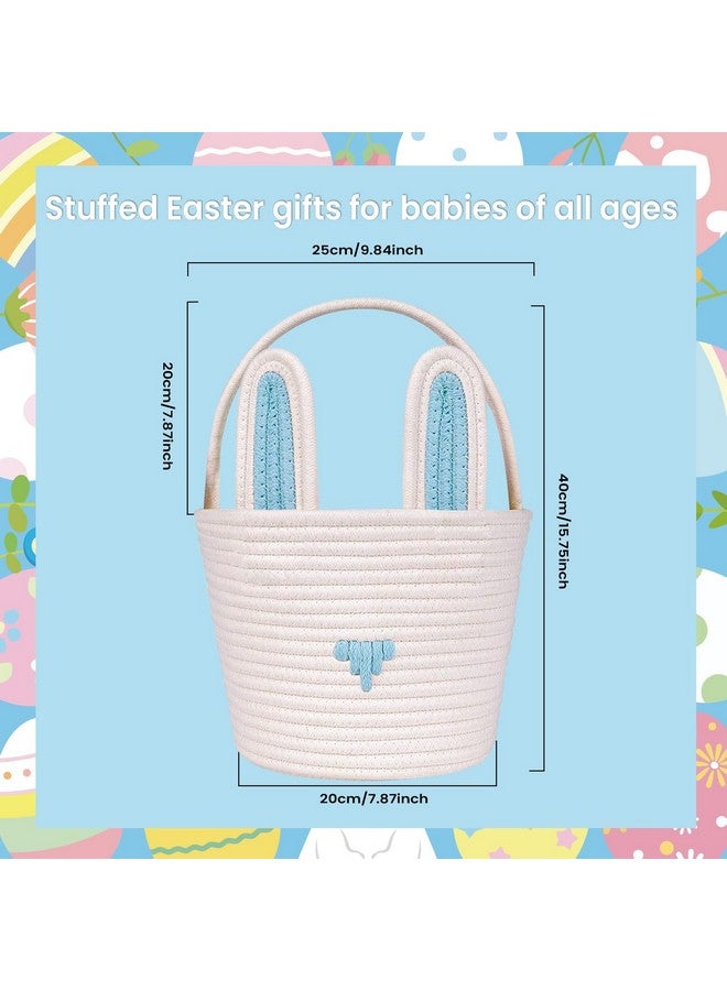 LDFDRT Easter Basket Empty Bunny Egg Baskets With Handle And Ears Easter Gifts Cute Woven Basket (blue) - Image 4
