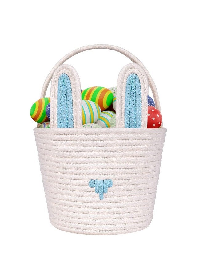 LDFDRT Easter Basket Empty Bunny Egg Baskets With Handle And Ears Easter Gifts Cute Woven Basket (blue) - Image 1