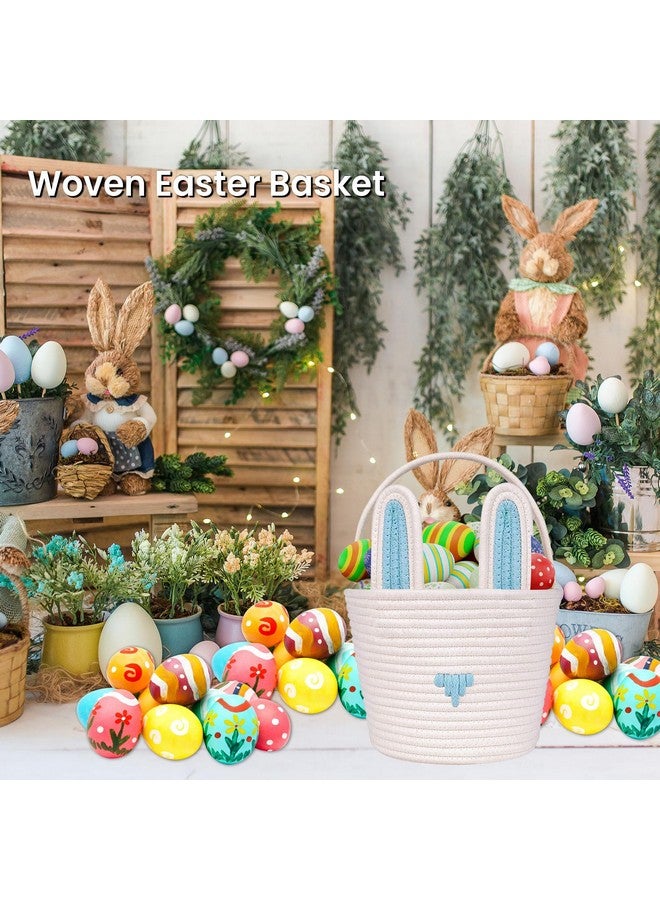 LDFDRT Easter Basket Empty Bunny Egg Baskets With Handle And Ears Easter Gifts Cute Woven Basket (blue) - Image 2